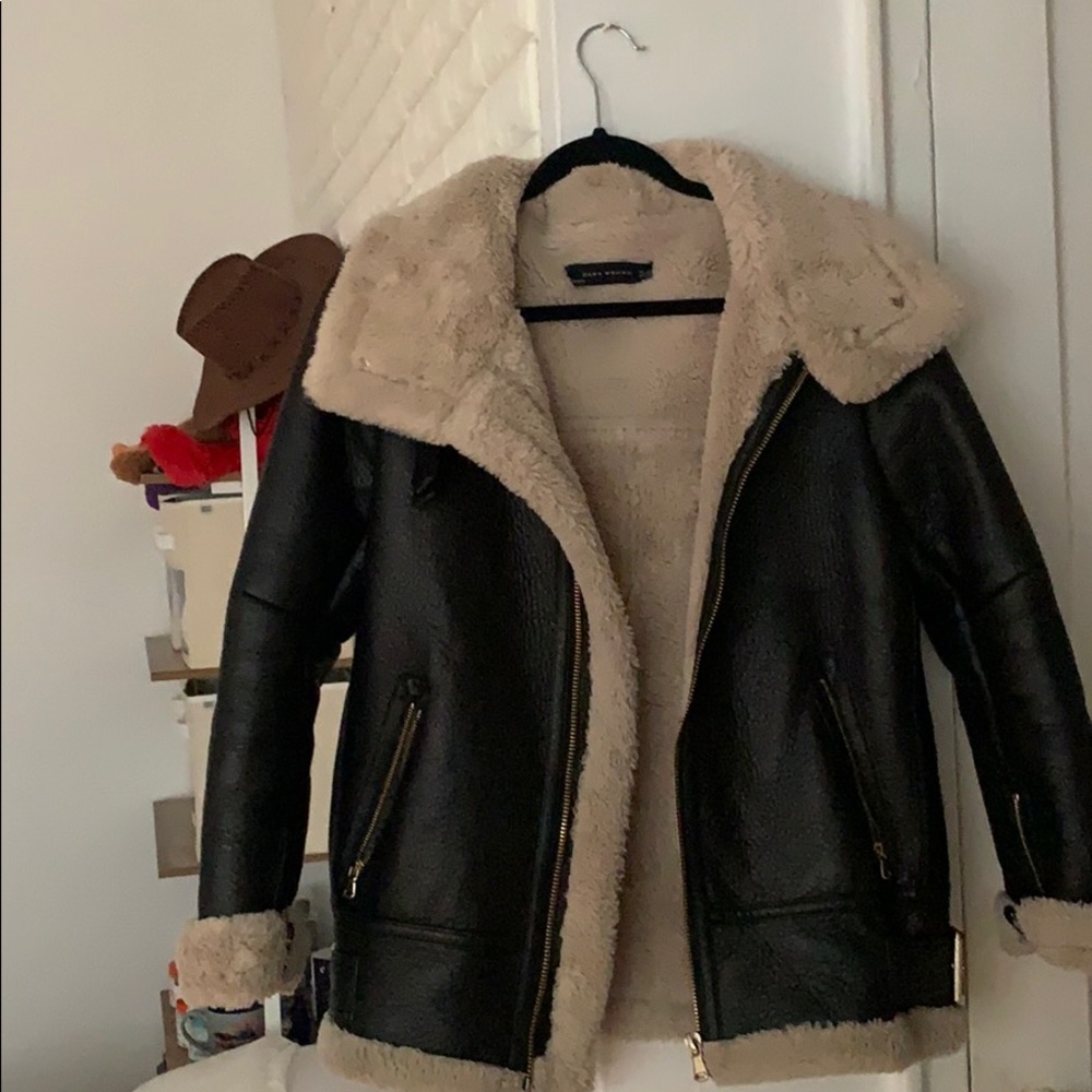 Zara Leather faux fur jacket